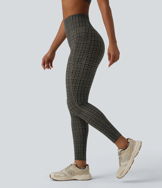 Halara UltraSculpt™ Plaid Print High Waisted Tummy Control Running Leggings with Pockets
