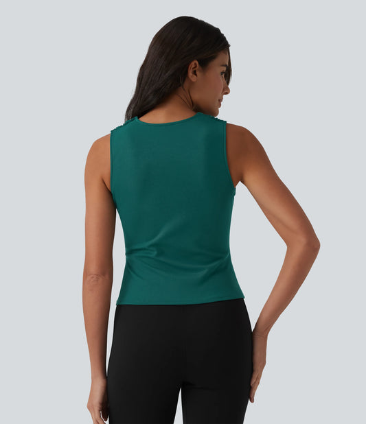 V Neck Ruched Built-in Bra Work Tank Top