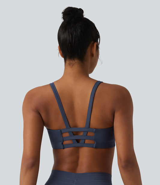 Low Support U-Neck Cut-out Color Block Letter Print Built-in Bra Yoga Sports Bra