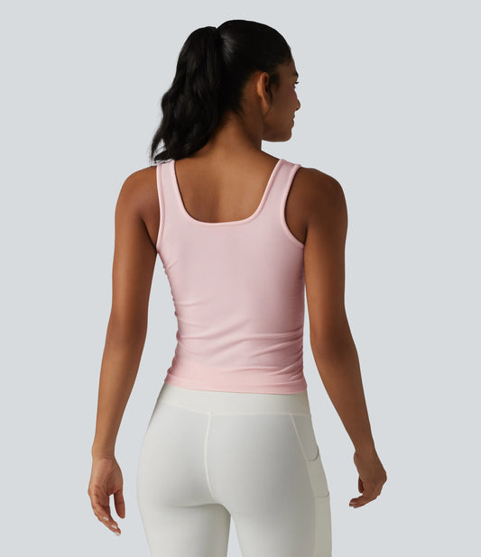 OneForm Seamless Flow Square Neck Ruched Yoga Tank Top