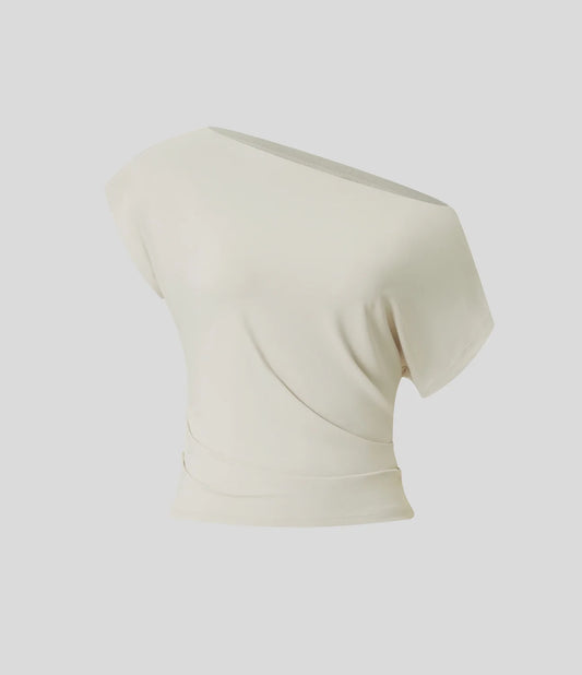 Off Shoulder Short Sleeve Ruched Casual Top