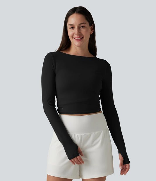 SoftlyZero™ Long Sleeve Thumb Holes Crossover Wrap Tie Casual Top-UPF50+