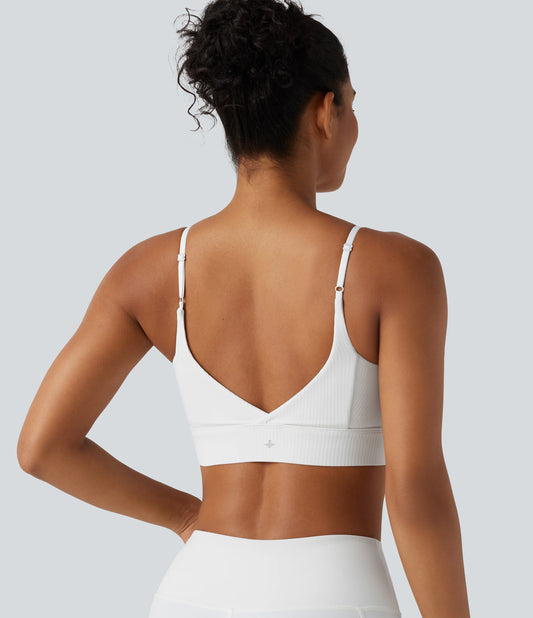 Ribbed Knit Low Support Built-in Bra Yoga Sports Bra