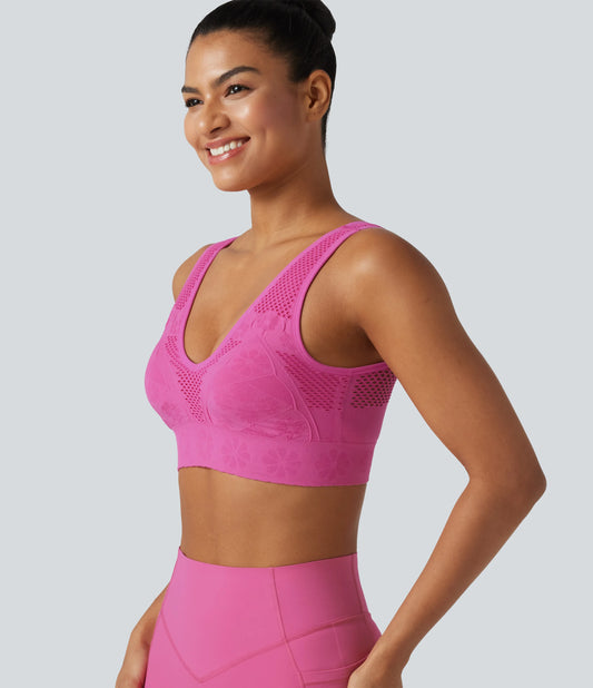 OneForm Seamless Flow Low Support V Neck Built-in Bra Yoga Sports Bra