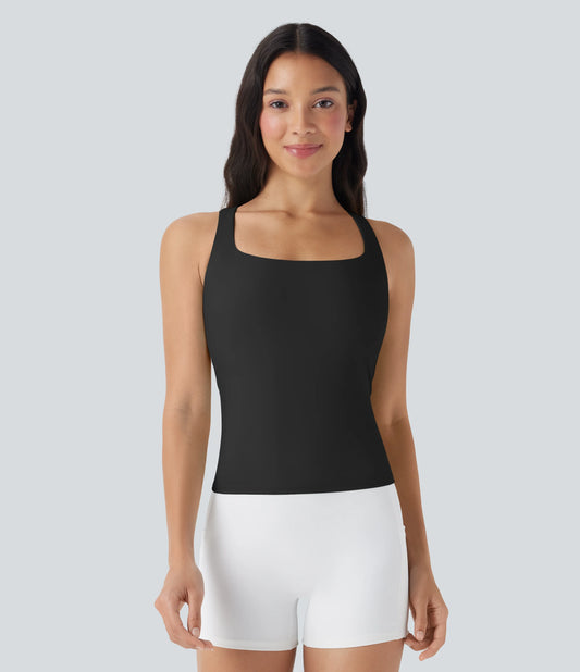 SoftlyZero™ Airy Square Neck Cropped Cool Touch Running Tank Top-Longer Length-UPF50+